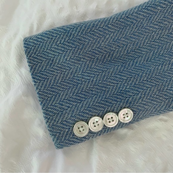 New Polo Ralph Lauren Blazer Blue Herringbone Linen Silk - Picture 10 of 16